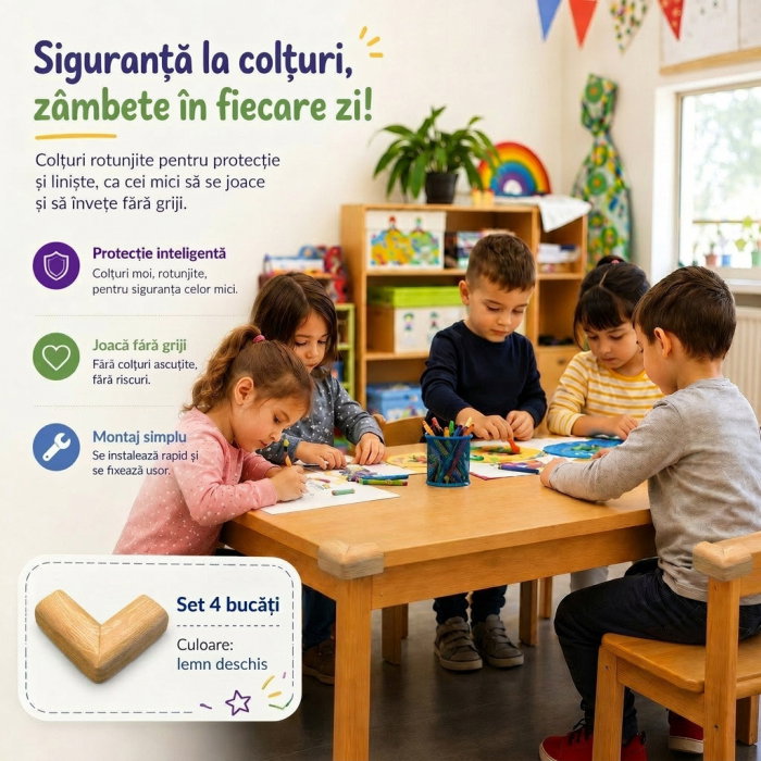 Protectie Colturi Mobila, din Spuma, Culoarea Lemnului, set 2 buc [4]