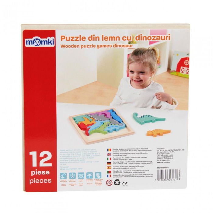 PUZZLE DIN LEMN CU DINOZAURI, 12 PIESE, MOMKI [3]