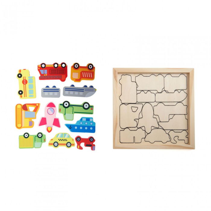 PUZZLE DIN LEMN CU MASINI, 12 PIESE, MOMKI [2]