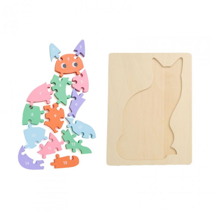 PUZZLE DIN LEMN, PISICA, 16 PIESE, MOMKI [1]