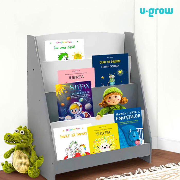 Raft depozitare carti, gri, MDF, U-Grow [3]