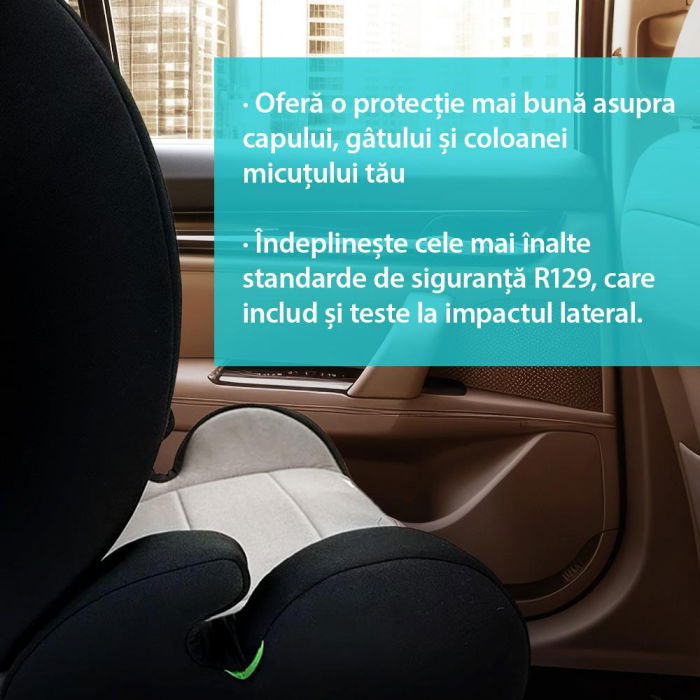 Scaun auto i-Size 100-150 cm , omologare  R129,cu isofix , gri/negru, U-Grow [8]