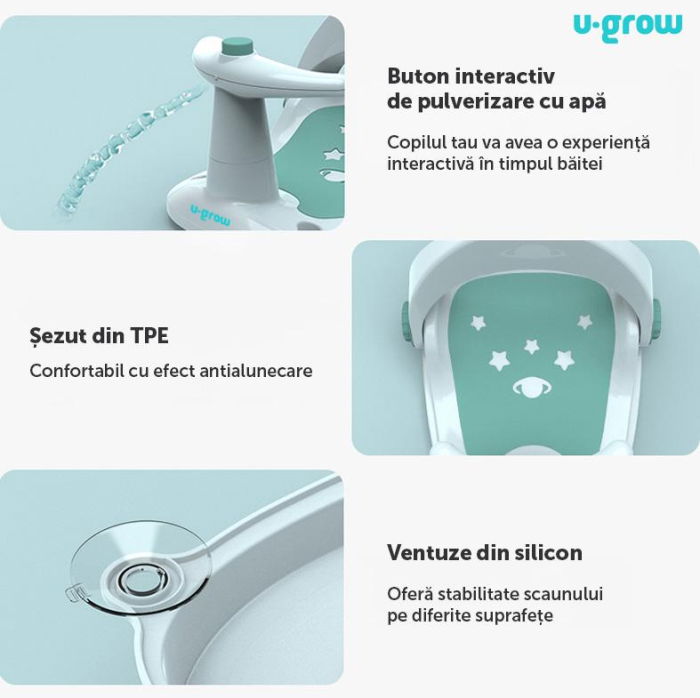 Scaun baie bebe cu ghidon , spatar reglabil , verde, U-Grow [4]