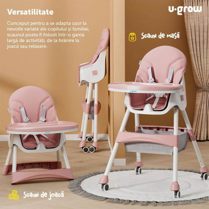 Scaun de masa 2 in 1, pliabil, roz, U-Grow [3]