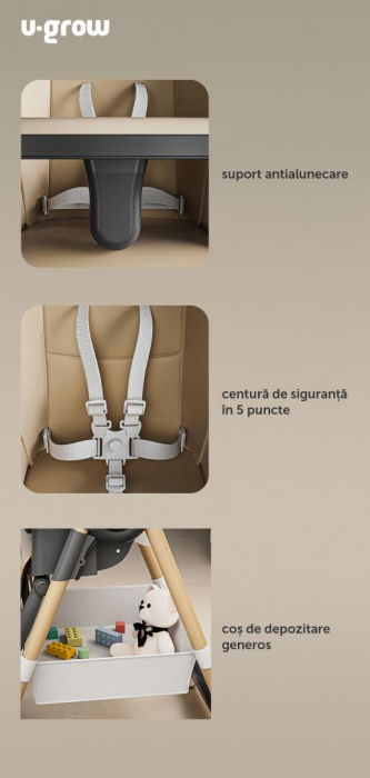Scaun de masa cu inaltime reglabila, spatar ajustabil in 4 pozitii, pliabil, brown, U-Grow [6]