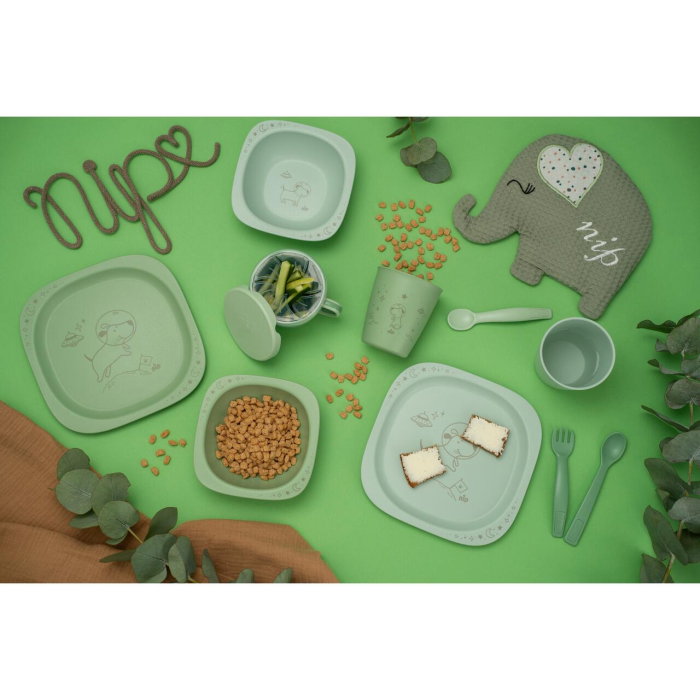 Set 2 castroane nip® Green pentru mancarea copiilor cu motive gravate laser, din materiale naturale regenerabile, fara BPA, fara melamina, lavabile in masina de spalat vase, Made in Germany, 4+ luni, [8]