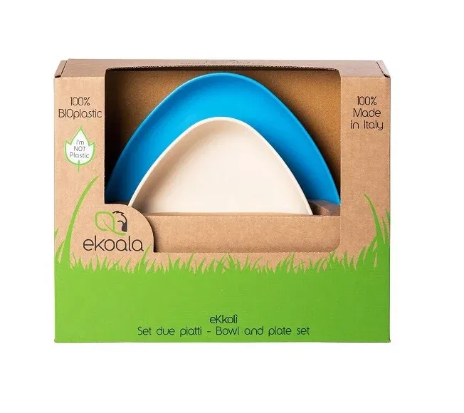 Set 2 farfurii, eKoala, BIOplastic, Alb / Albastru [2]