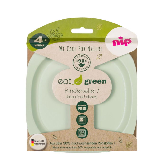 Set 2 farfurii intinse Eat Green pentru mancarea copiilor, din plastic bio, lavabile in masina de spalat vase, 4+ luni, nip 37068 [1]