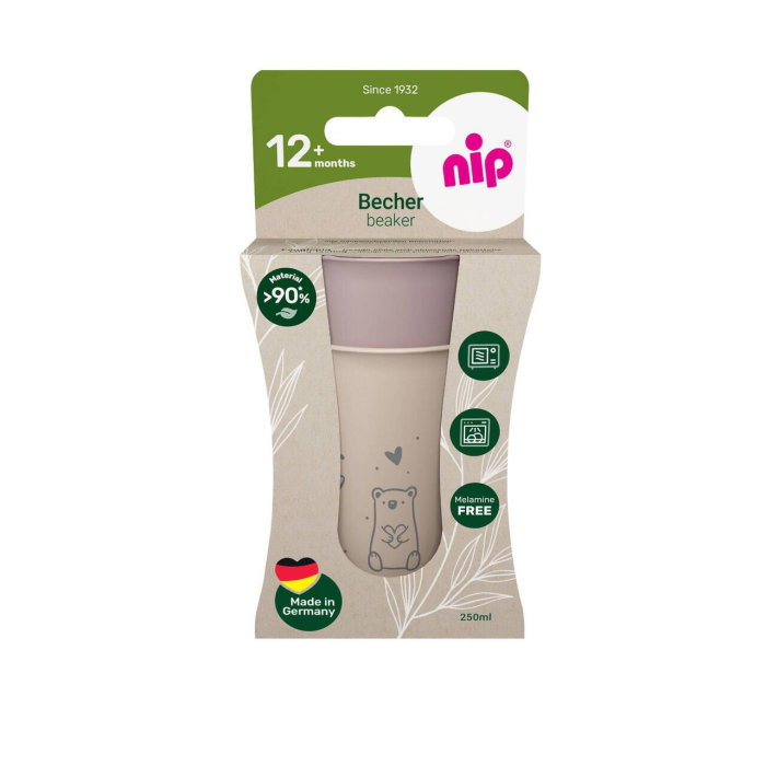 Set 2 pahare nip® Green pentru copii cu motive gravate laser, din materiale naturale regenerabile, fara BPA, fara melamina, lavabile in masina de spalat vase, Made in Germany, 12+ luni, roz, nip 38840 [2]