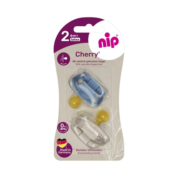 Set 2 suzete Nip Cherry Boy cu tetina rotunda din latex natural, 6+ luni, nip 38883 [1]