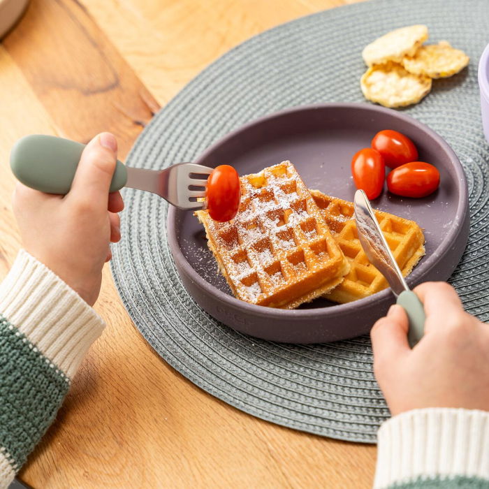 Set 3 tacamuri din otel inoxidabil (furculita, lingurita si cutit), manere din silicon, fara BPA, lavabile in masina de spalat vase, Reer 25133 [3]