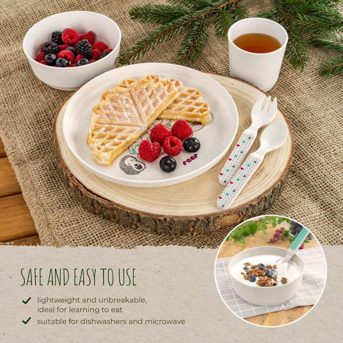 Set 5 piese vesela pentru mancarea copiilor, din materiale naturale, fara BPA, fara melamina, lavabile in masina de spalat vase, Reer Growing 22020 [3]
