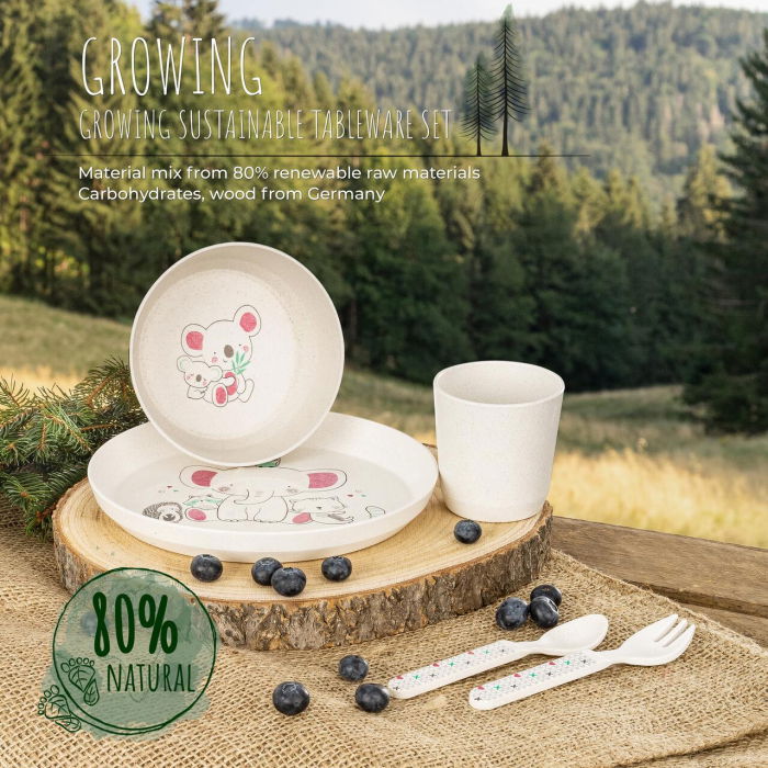 Set 5 piese vesela pentru mancarea copiilor, din materiale naturale, fara BPA, fara melamina, lavabile in masina de spalat vase, Reer Growing 22020 [1]