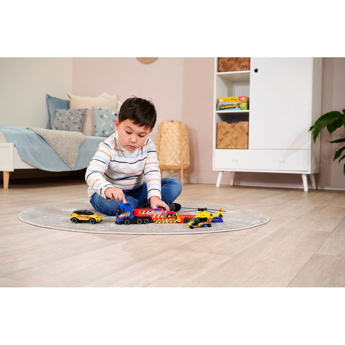 Set Dickie Toys Rescue Transporter 40 cm cu camion, masina, elicopter si accesorii [17]