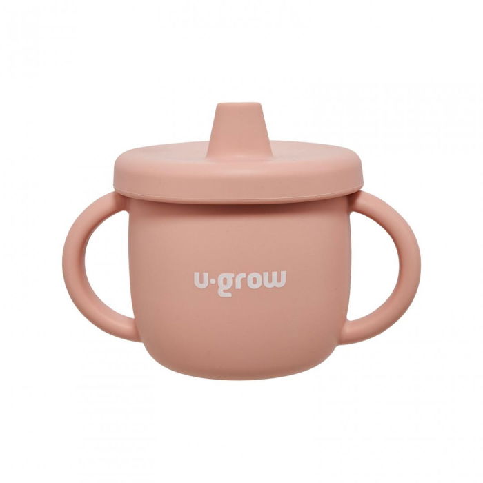 Set diversificare 3 piese silicon : bol , farfurie si cana cu cioc, roz, U-Grow [4]
