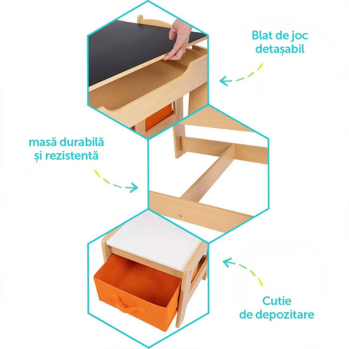 Set masuta si 2 scaune , lemn natur, U-Grow [8]