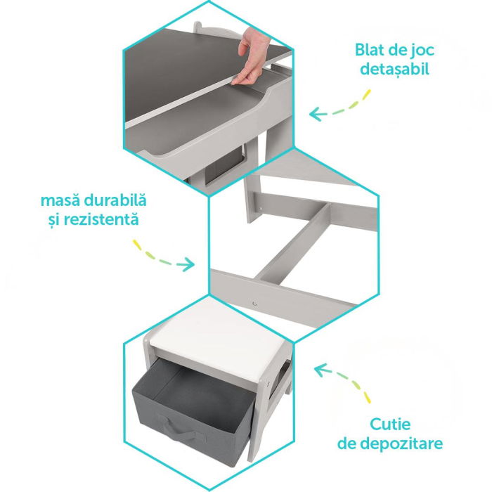 Set masuta si 2 scaune pentru copii , alb MDF, U-Grow [4]