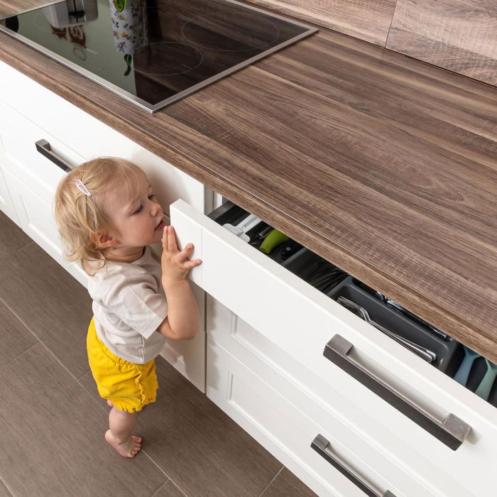 Set sigurante pentru sertare de tacamuri, 2 bucati, albe, montare cu adeziv sau surub, Reer 71090 [14]