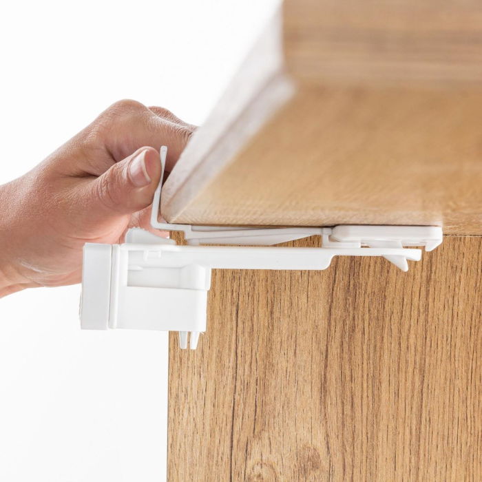 Set sigurante pentru sertare de tacamuri, 2 bucati, albe, montare cu adeziv sau surub, Reer 71090 [8]