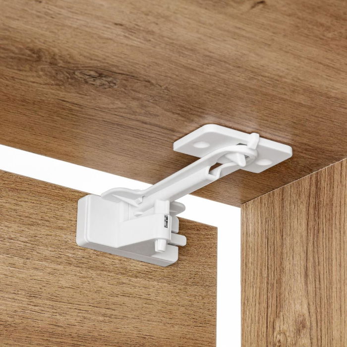 Set sigurante pentru sertare de tacamuri, 2 bucati, albe, montare cu adeziv sau surub, Reer 71090 [2]