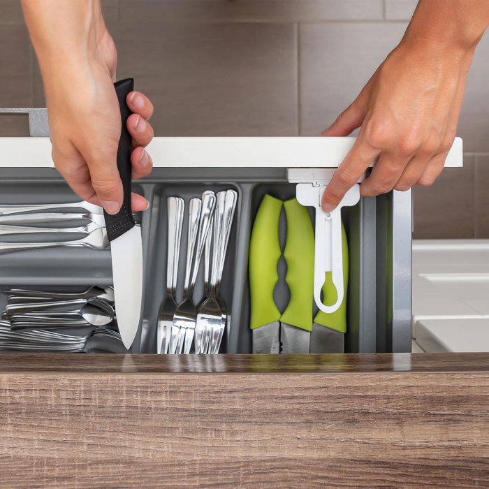 Set sigurante pentru sertare de tacamuri, 2 bucati, albe, montare cu adeziv sau surub, Reer 71090 [13]