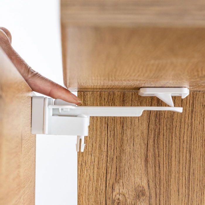 Set sigurante pentru sertare de tacamuri, 2 bucati, albe, montare cu adeziv sau surub, Reer 71090 [7]