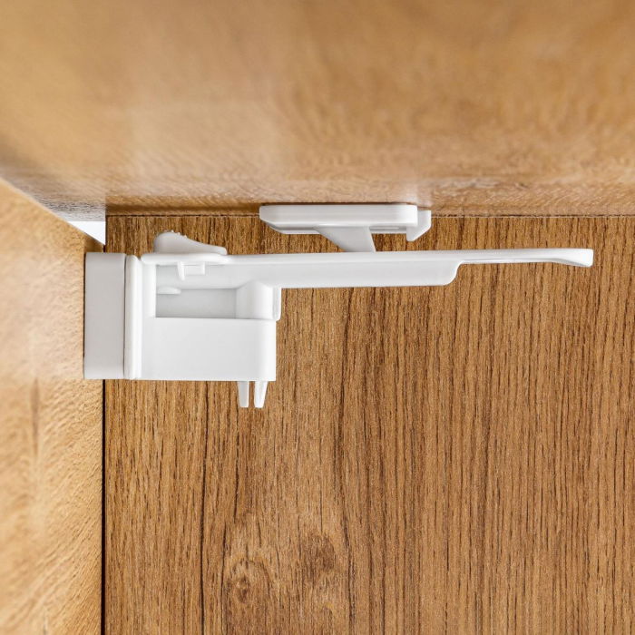 Set sigurante pentru sertare de tacamuri, 2 bucati, albe, montare cu adeziv sau surub, Reer 71090 [5]