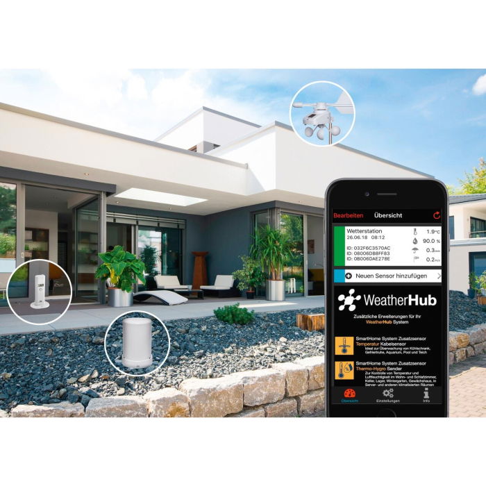Sistem meteo SmartHome cu masurare temperatura, umiditate, precipitatii si viteza vant, data logger cu comunicare cu smartphone WEATHERHUB, TFA 31.4005.02 [10]