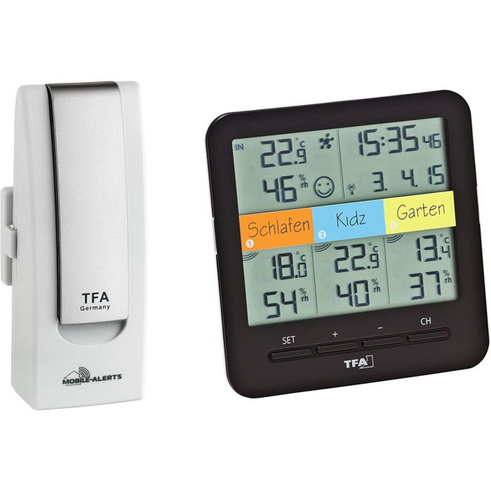 Sistem meteo SmartHome cu termo-higrometru si 3 senzori wireless, comunicare cu smartphone WEATHERHUB, TFA 31.4007.02 [1]
