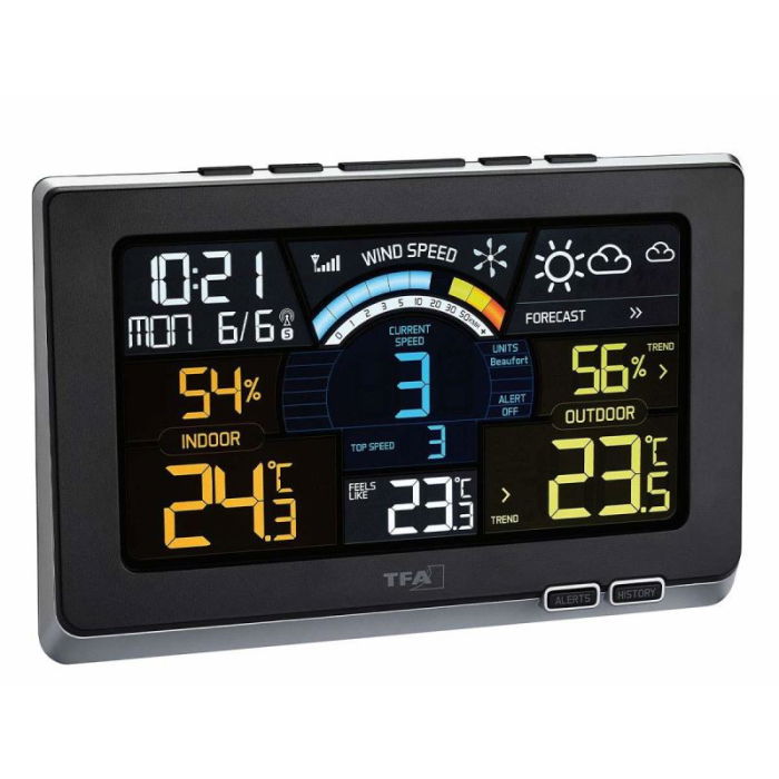 Statie meteo digitala Spring Breeze cu senzor extern wireless de temperatura, umiditate, viteza vant TFA 35.1140.01 [1]