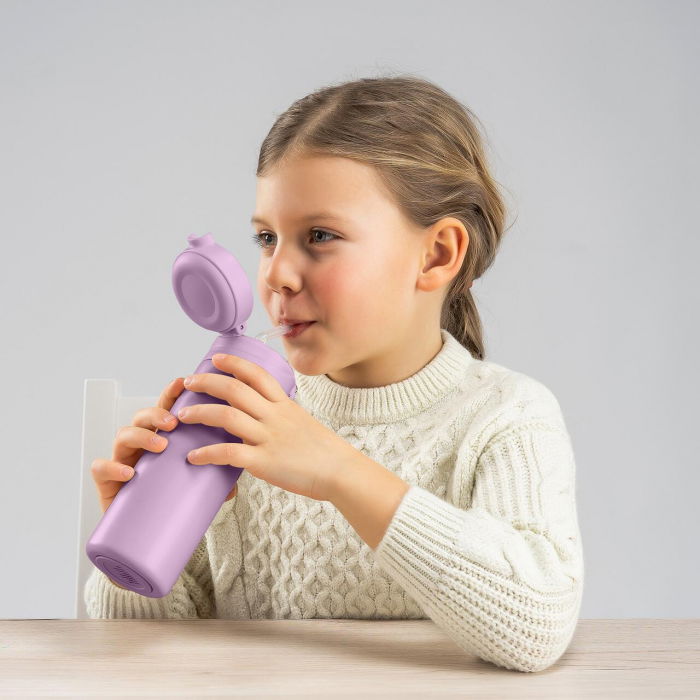 Sticla apa copii inox cu pai violet 350ml Reer [2]