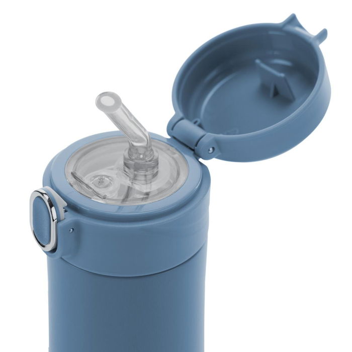 Sticla de baut cu pai din silicon pentru copii, din otel inoxidabil, 350ml, albastru, Reer 90103 [4]