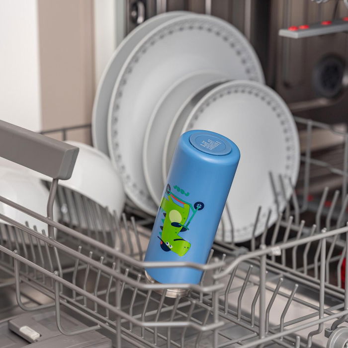 Sticla de baut cu pai din silicon pentru copii, din otel inoxidabil, 350ml, albastru, Reer 90103 [1]