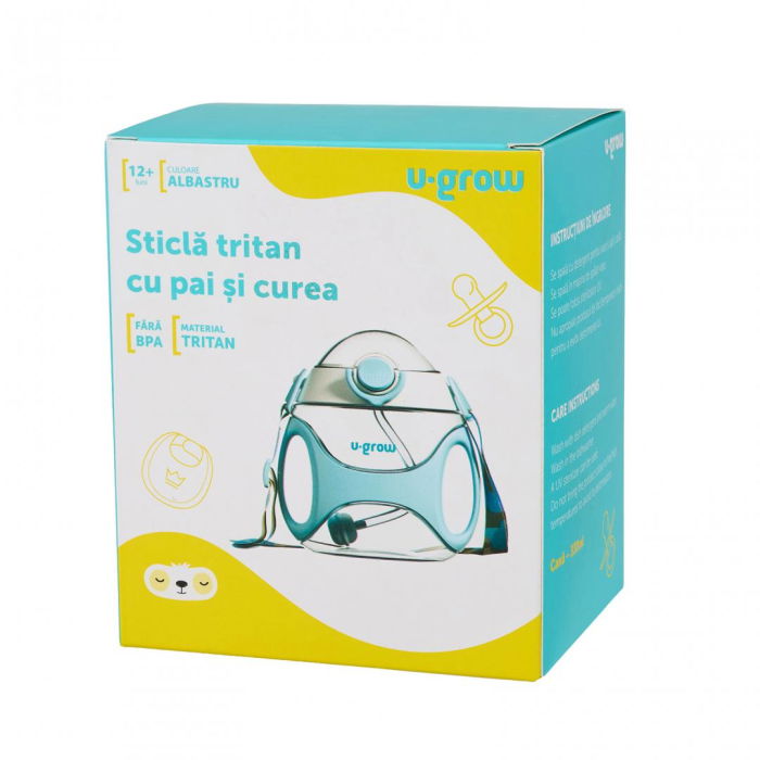 Sticla tritan cu pai si curea , 330 ml , blue, U-Grow [4]