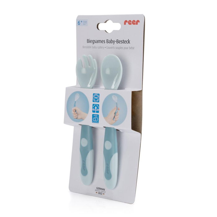 Tacamuri flexibile pentru copii, lingurita si furculita, fara BPA, albastru, 6+ luni, Reer 23033 [2]