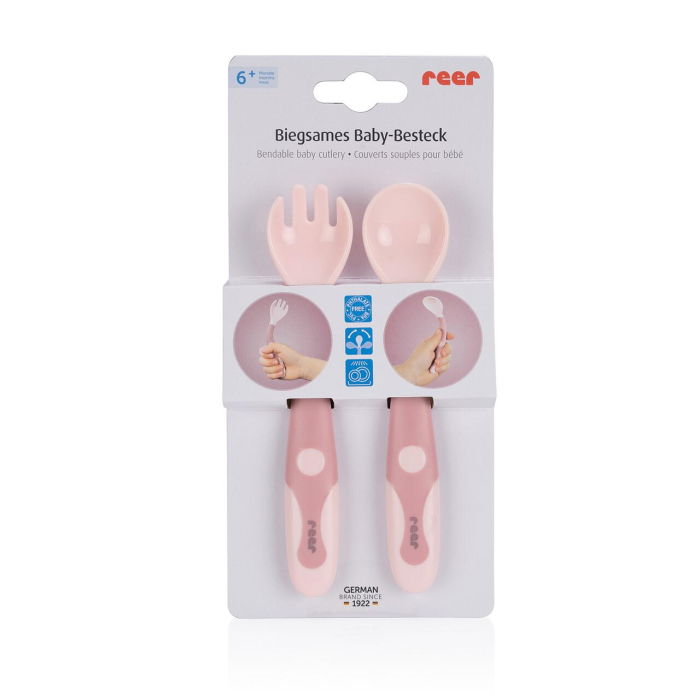 Tacamuri flexibile pentru copii, lingurita si furculita, fara BPA, roz, 6+ luni, Reer 23044 [5]