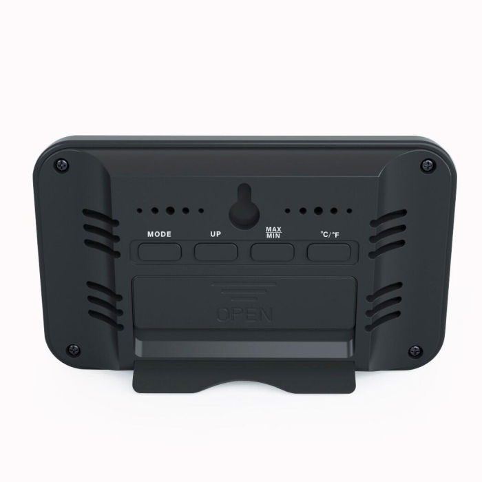 Termometru si higrometru digital de camera, ceas cu alarma, memorie, suport expandabil, negru, AirBi LINE BI1052 [2]