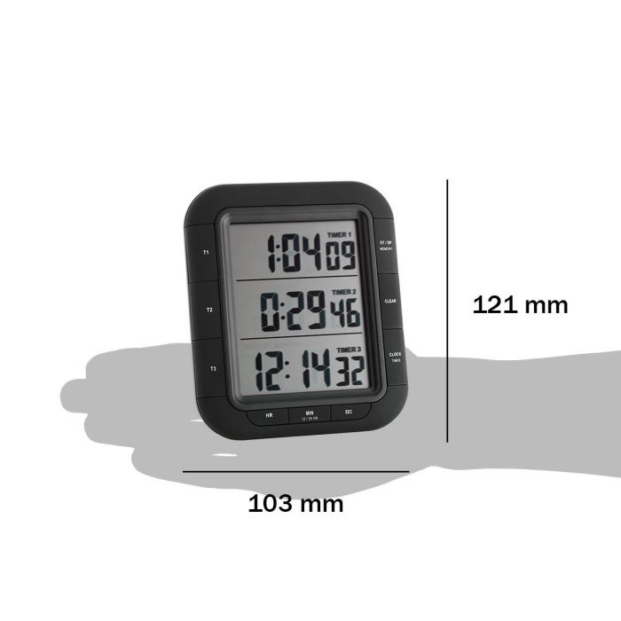 Timer si cronometru digital triplu, cu operare simultana, ceas, memorie, negru, TFA 38.2023 [2]