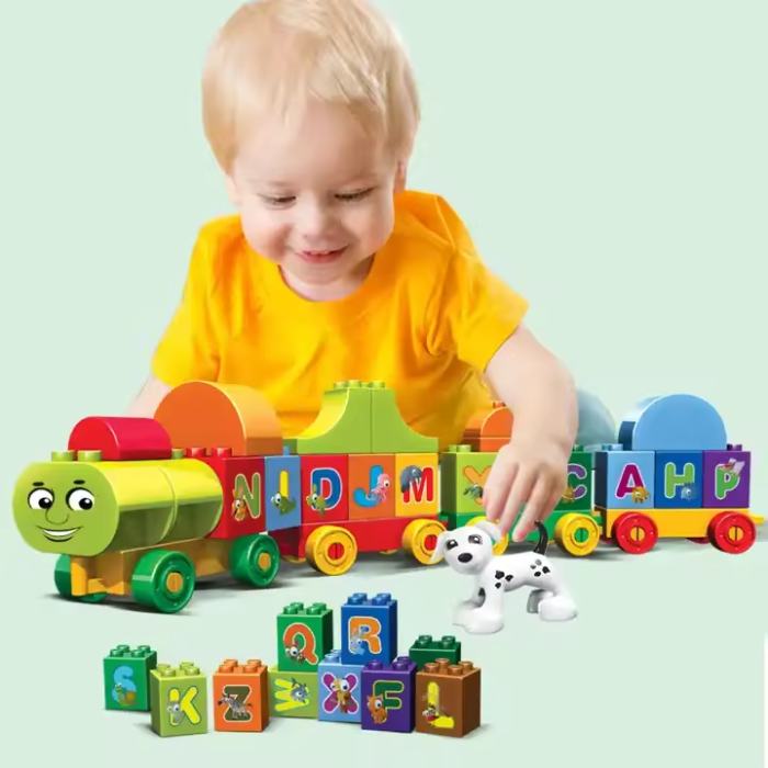 Tren cu cuburi de construcție educative – set 75 piese colorate pentru copii [2]