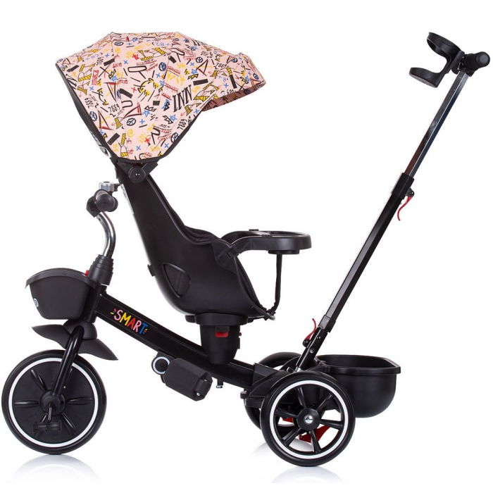 Tricicleta copii 1 an+, negru-roz piersica, cu sezut reversibil, Chipolino Smart [4]