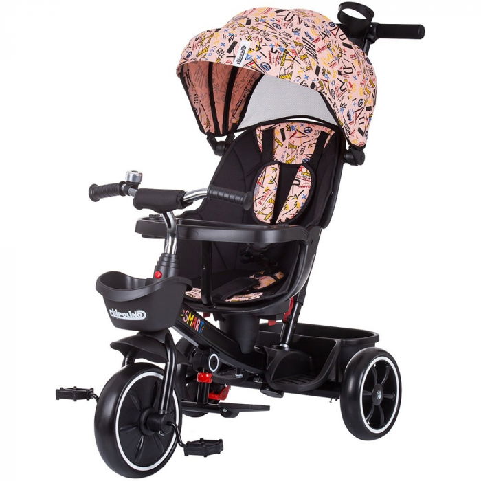 Tricicleta copii 1 an+, negru-roz piersica, cu sezut reversibil, Chipolino Smart [1]