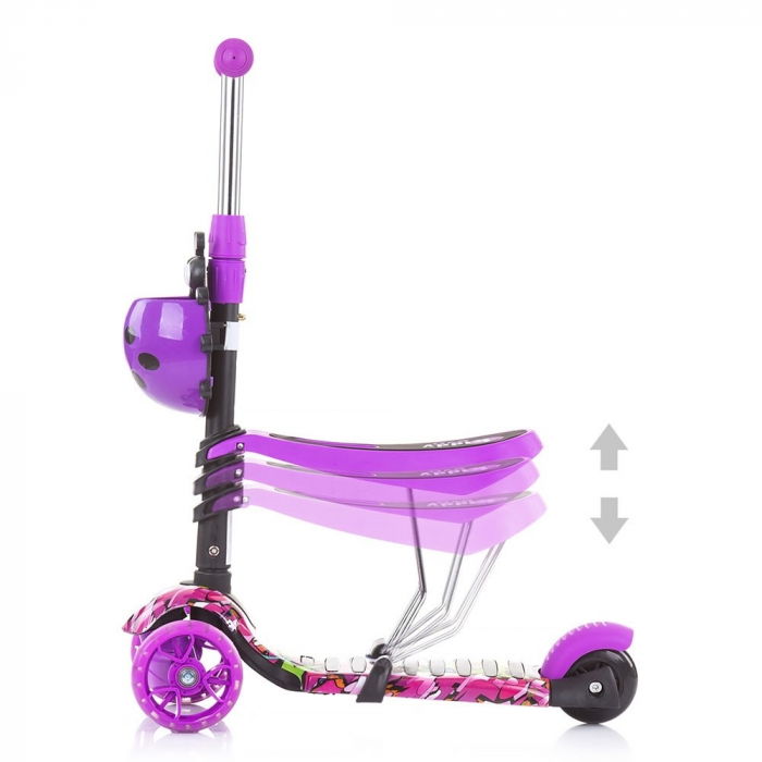 Trotineta copii 3 ani+,  3 in 1 cu maner, mov, Chipolino Kiddy Evo [6]