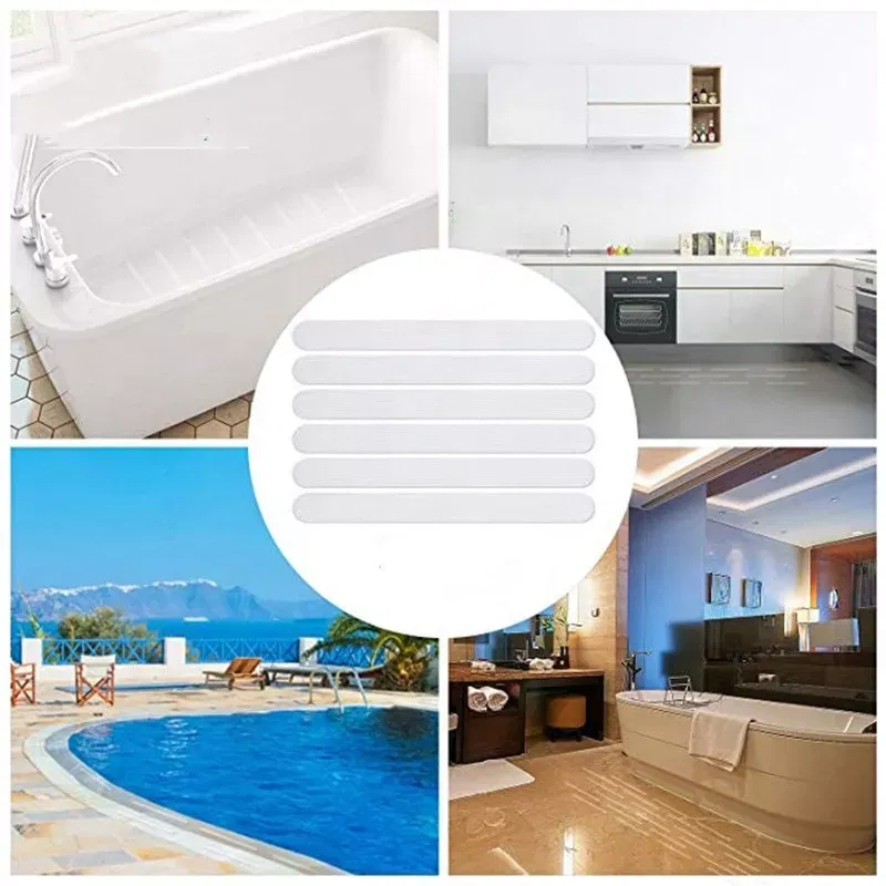 Banda adeziva antiderapare, din adeziv acrilic, pentru baie, 6 buc, 24cm, alba [2]