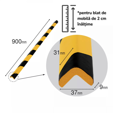 Bandă Protecție Colțuri, 90cm, Negru-Galben, Semnalizare [2]