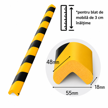 Bandă Protecție Colțuri, 90cm, Negru-Galben, Semnalizare [0]