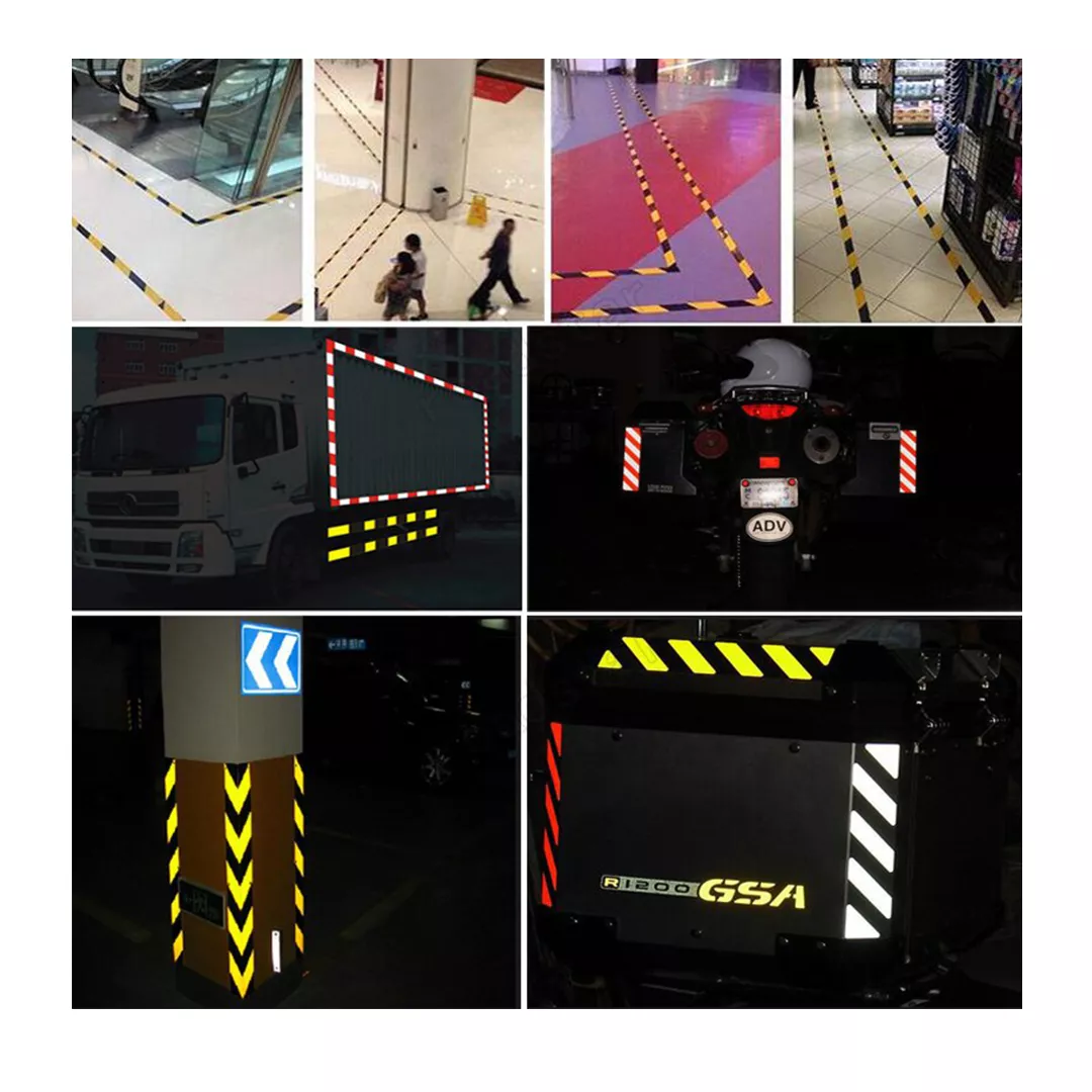 Banda reflectorizantă de marcare, adeziv poliacrilic, autoadeziva, 10m, negru/galben [8]
