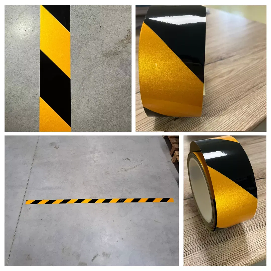 Banda reflectorizantă de marcare, adeziv poliacrilic, autoadeziva, 10m, negru/galben [2]