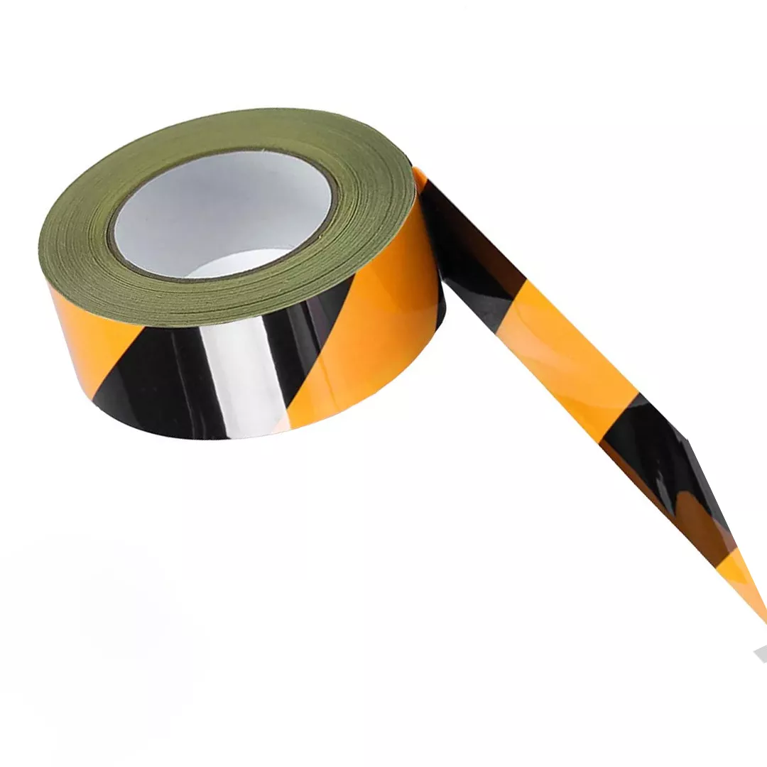 Echipamente Protecția Muncii - Banda reflectorizantă de marcare, adeziv poliacrilic, autoadeziva, 10m, negru/galben