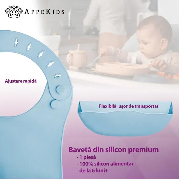Baveta din silicon, AppeKids - Albastru [3]