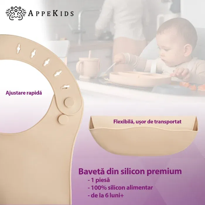 Baveta din silicon, AppeKids -Bej [3]